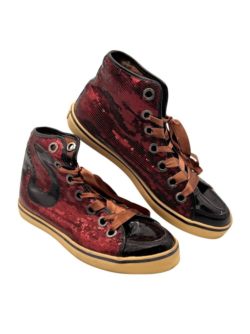 True Religion Sequin High Top Sneakers Womens Size 9.5 Burgundy Patent Leather
